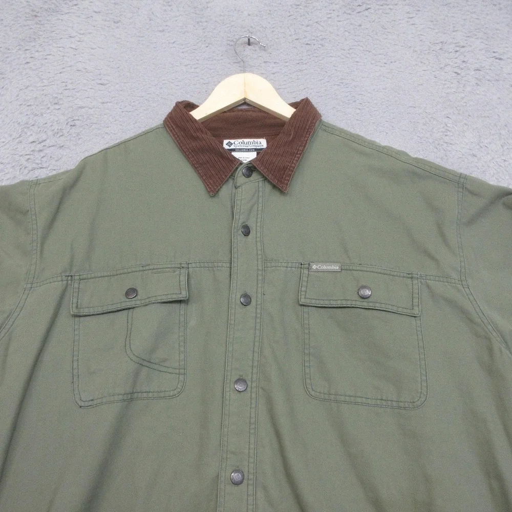 Columbia Chore Coat Jacket Mens XL Green Canvas Fleece Lined Shacket Outdoor